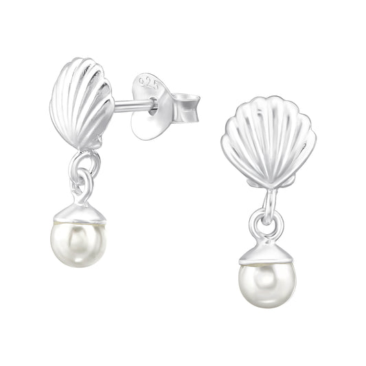 Scallop Pearl Drop Stud Earrings