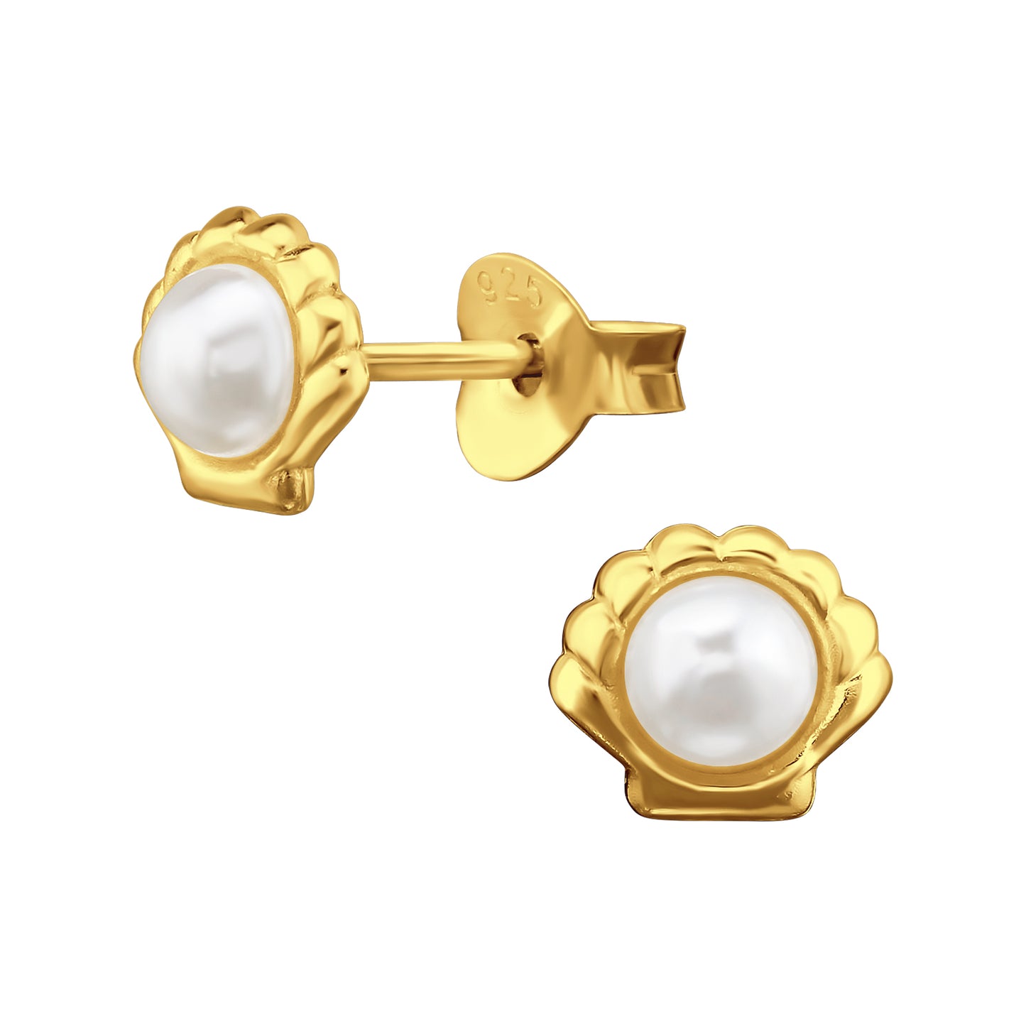 Scallop Pearl Studs, 24ct Gold Plated