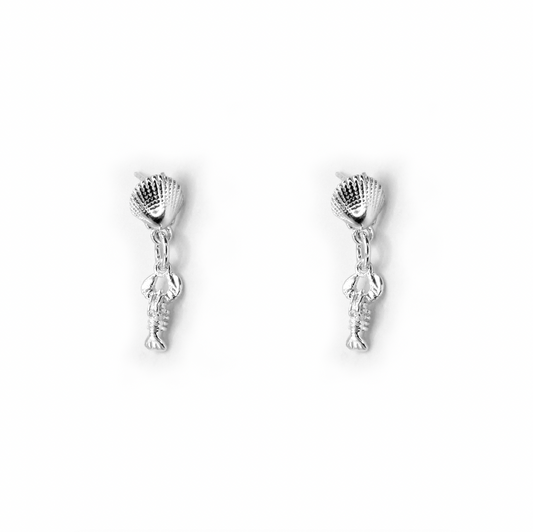 Shell & Lobster Drop Stud Earrings