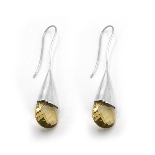 Lemon Quartz Contemporary Drop Earrings